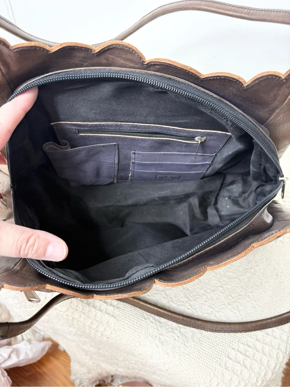 Leaders in Leather Brown Floral Embossed Hobo Shoulder Bag